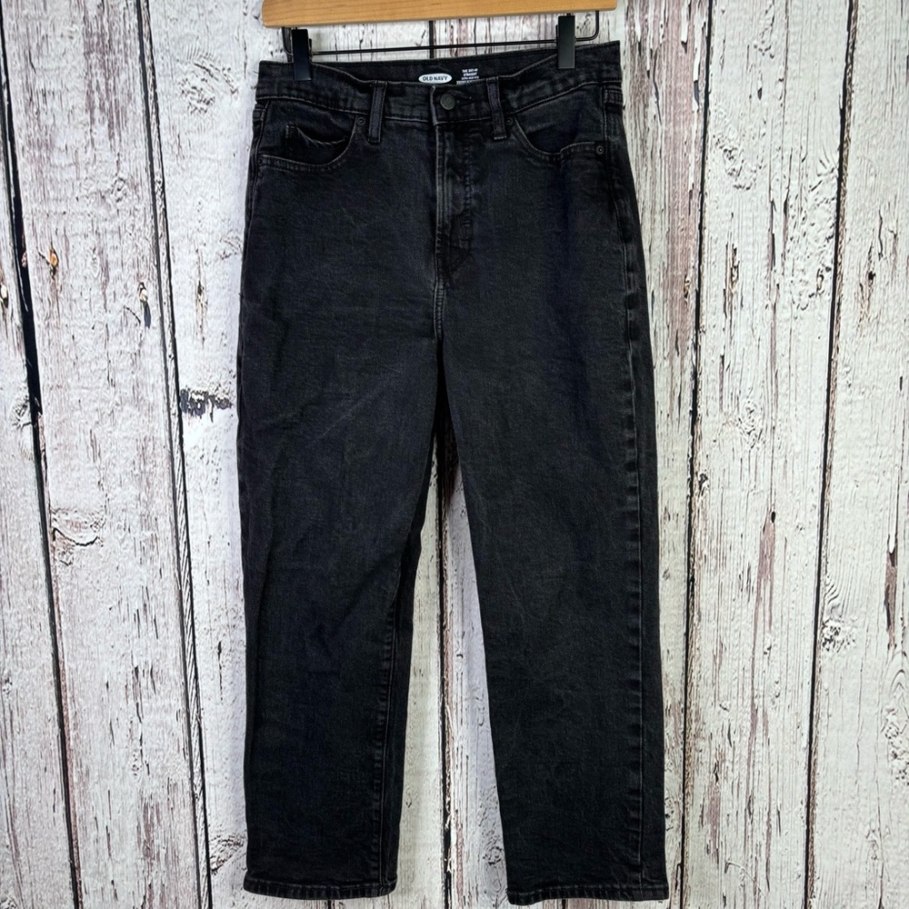Old Navy Sky-Hi Straight Extra High Rise Jeans Size 10 Black Jack 28-29” Waist‎